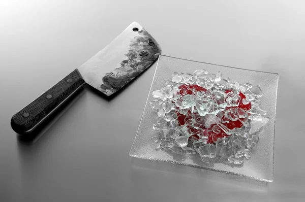 Broken heart with bloody knife — Stock Photo, Image