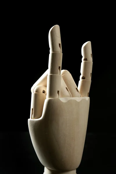 Manequim mão de madeira, chifres com dedos — Fotografia de Stock
