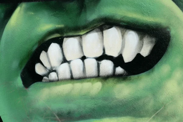 Zęby zły człowiek, graffiti na beton — Zdjęcie stockowe
