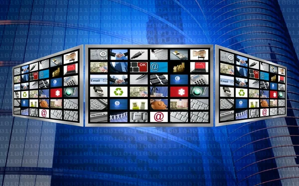 グローバル 3d 画面テレビ マルチ メディア技術の概念 — ストック写真