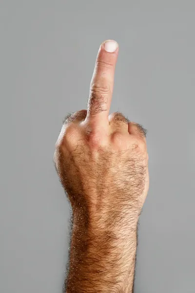 A szőrös ember kezét Vértes obszcén kifejezést — Stock Fotó