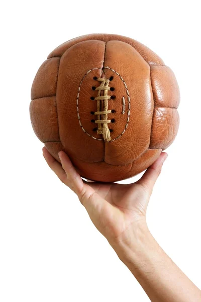 Futbol topu vintage retro kahverengi deri — Stok fotoğraf
