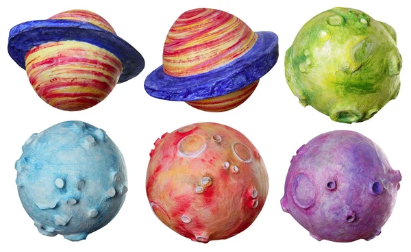 Espacio fantasía seis planetas hecho a mano colorido — Foto de Stock