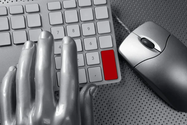 Computer keyboard mouse silver hand futuristic — Stock Photo, Image