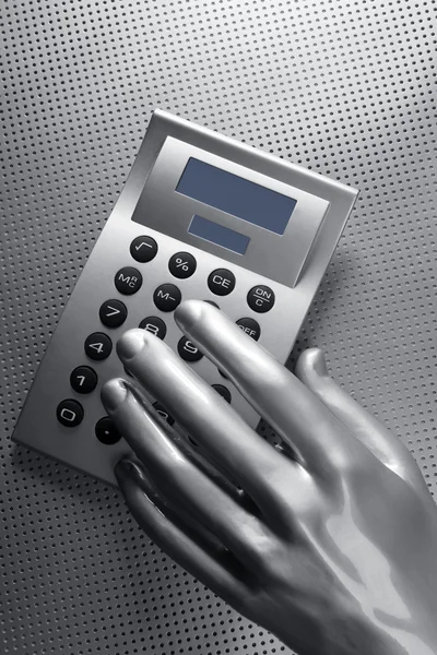 Business futuristico calcolatrice mano d'argento — Foto Stock