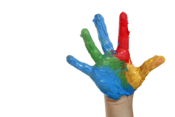 Colorful children hand painted over white — Stock Photo, Image