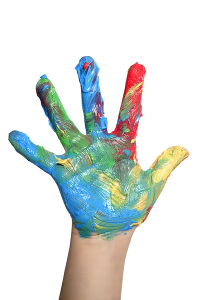 Kolorowe dzieci ręcznie malowane na biało — Zdjęcie stockowe