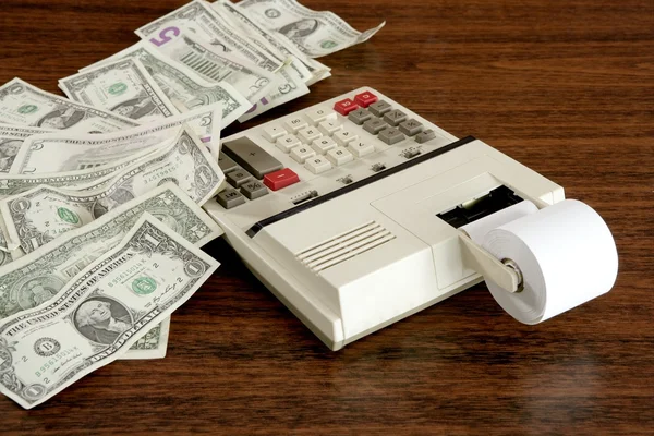 Dollar notas calculadora contador escritório vintage — Fotografia de Stock