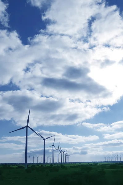 Виробництво екологічної електроенергії вітряками на лузі — стокове фото