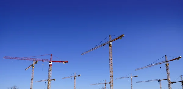 Construction cranes view over blue sky — Stock Photo, Image
