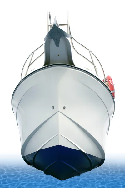Gestrandeter weißer Bootsrumpf Blick von unten — Stockfoto