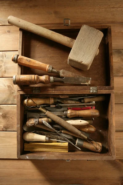 Carpinteiro artista caixa de ferramentas artesão de madeira — Fotografia de Stock
