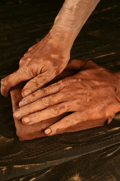 Pottery craftmanship potter hands work clay — Stockfoto