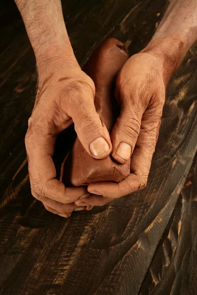 Pottery craftmanship potter hands work clay — Stock Photo, Image