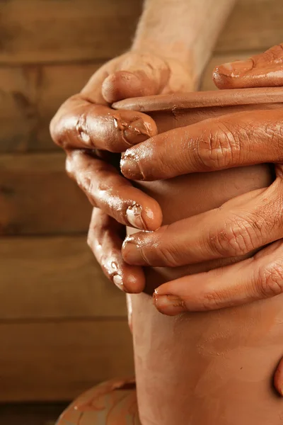 Pottery craftmanship clay pottery hands work — Stock Photo, Image