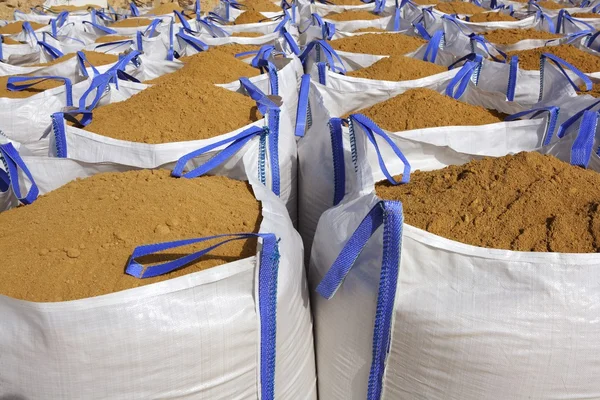 Sandbag white big bag sand sacks quarry — Stock Photo, Image