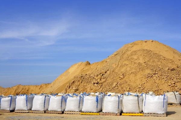 Sandbag white big bag sand sacks quarry — Stock Photo, Image
