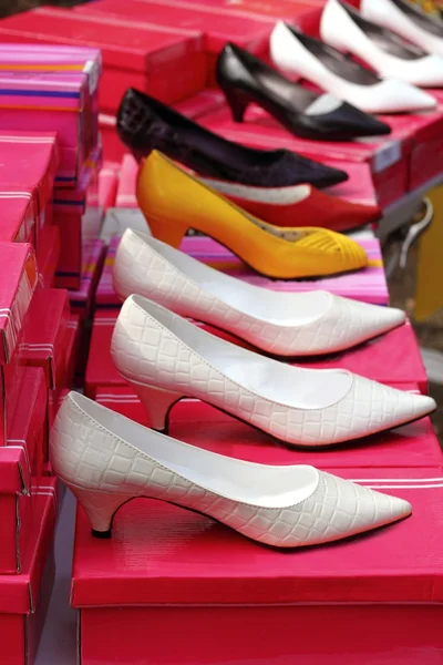 Fashion woman heel shoes in a row — Stock Photo, Image