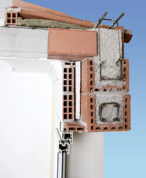 ファサード壁レンガ ブロックの断面図 — ストック写真