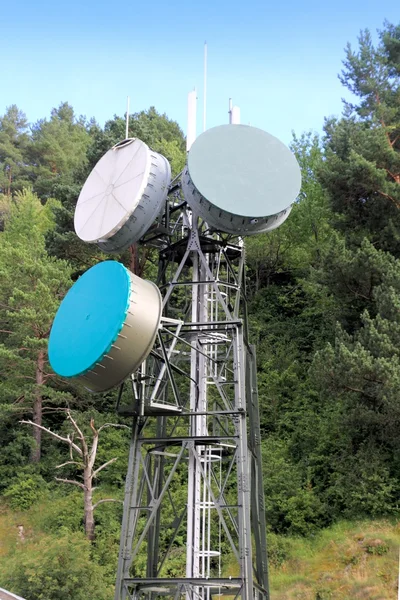 Антенна коммуникационной башни в открытом лесу — стоковое фото