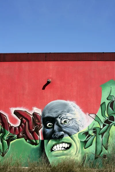 Ritratto di uomo arrabbiato, graffiti su cemento — Foto Stock