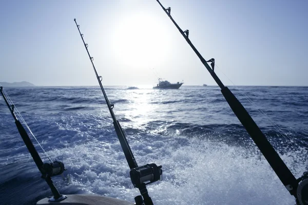 Pesca a traina in barca sul Mediterraneo — Foto Stock