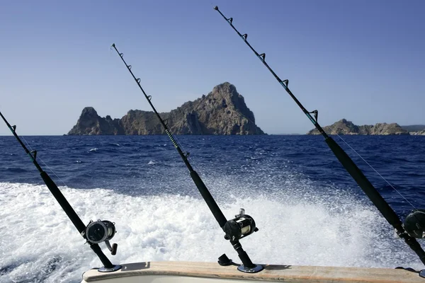 Blu Mediterraneo canna da pesca e bobine — Foto Stock