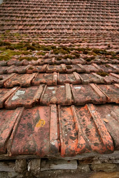 Grunge arquitetônico telhas de argila do telhado envelhecido — Fotografia de Stock