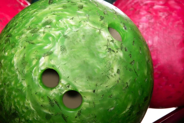 Bowling balls red green closeup row — Stock Photo, Image