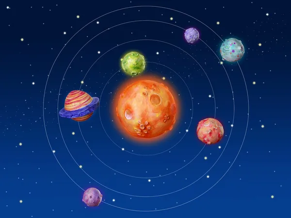 Planetas espaciais fantasia universo artesanal — Fotografia de Stock