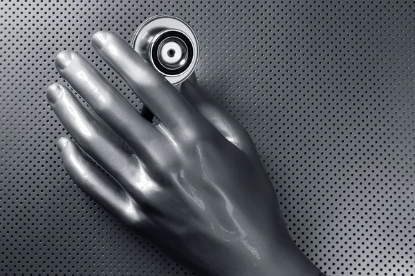 Estetoscópio de saúde mão prata futurista — Fotografia de Stock