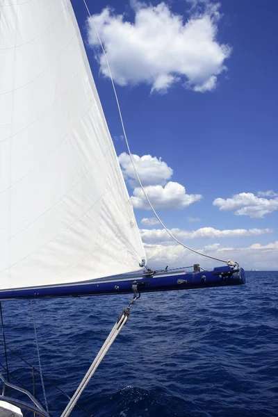 Винтажные парусные лодки, плавающие в голубом океане — стоковое фото
