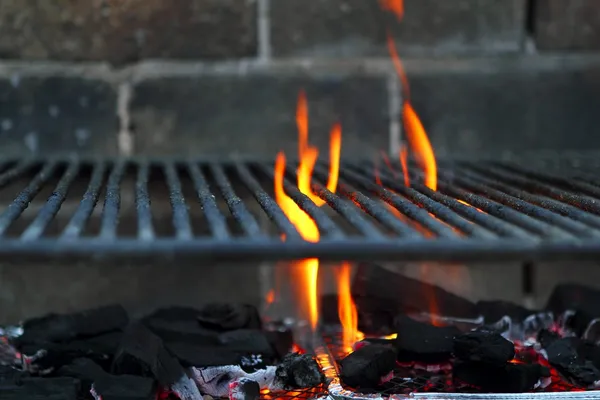 Bar b cue barbecue fire BBQ coal fire iron grill — Stock Photo, Image