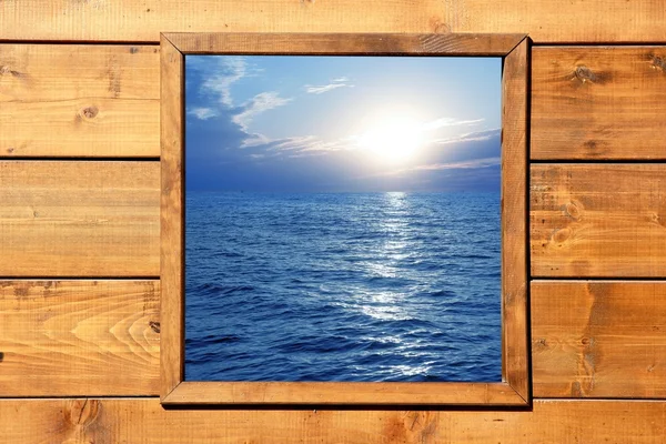 Window seascape view from wooden room — Stock Photo, Image
