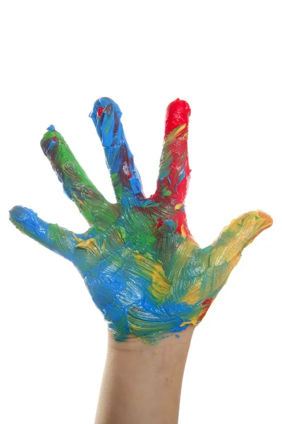 カラフルな子供の手の塗られた白 — ストック写真