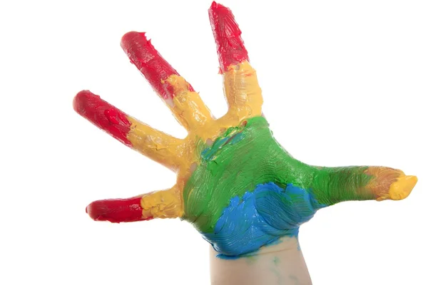 Красочные дети руки окрашены в белый цвет — стоковое фото