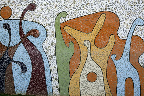 Mediterranean patchwork tiles mosaic wall — Stock Photo, Image