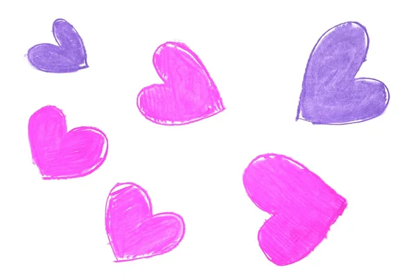 Bunte handbemalte Herzformen zeichnen — Stockfoto