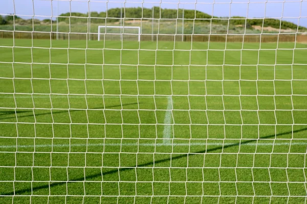 Net soccer goal football green grass field — Stock Photo, Image