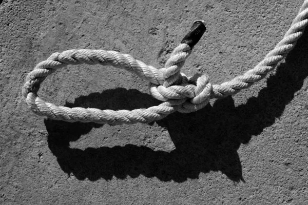 Zwart-wit paalsteek gaas op mariene touw — Stockfoto