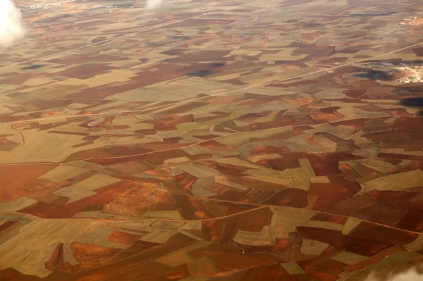 stock image Aerial view of brown cereal and grape fields