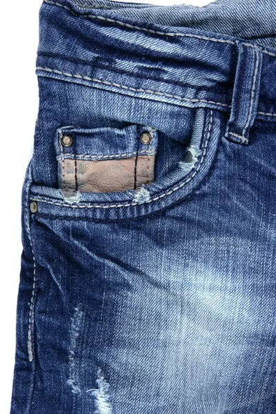 Denim azul jeans bolsillo detalle primer plano textura — Foto de Stock