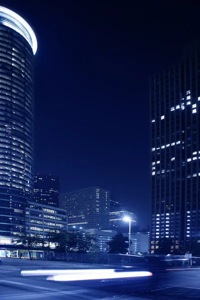 Blue night city lights and buildings in Houston — Stock Photo, Image