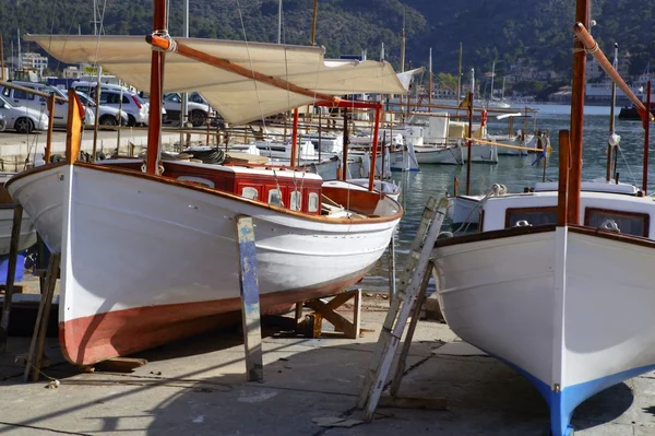 Mallorca Soller port harbor with wooden boats — Stock Photo, Image