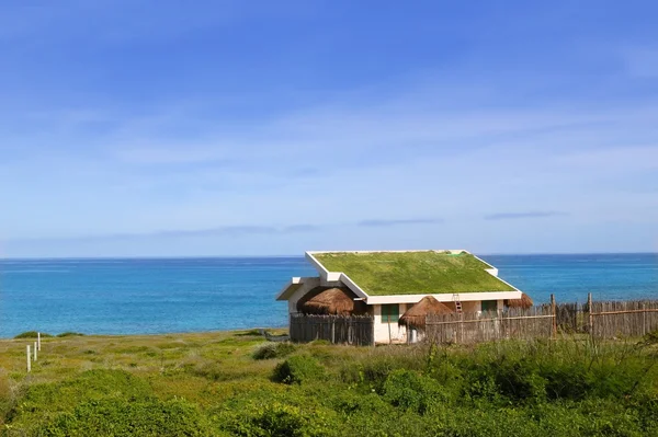 Maison de toit en herbe écologique au Mexique — Photo