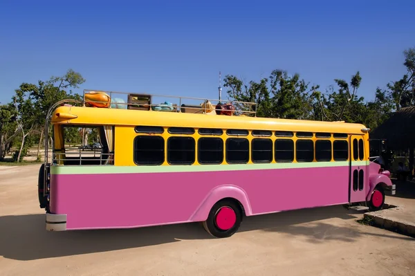 Colorful bus yellow and pink touristic tropical — Stock Photo, Image