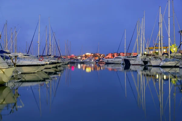 Beautiful night blue marina in Mediterranean sea — Stock Photo, Image