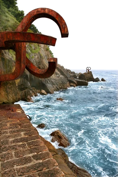 stock image Chillida rusty steel sculpture in San Sebastian