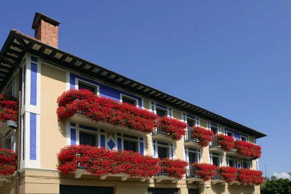 Nádherný dům v navarra s květinami na balkóně — Stock fotografie