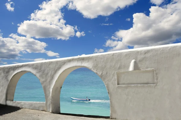 Mediterranean sea view white archs architecture — Stock Photo, Image